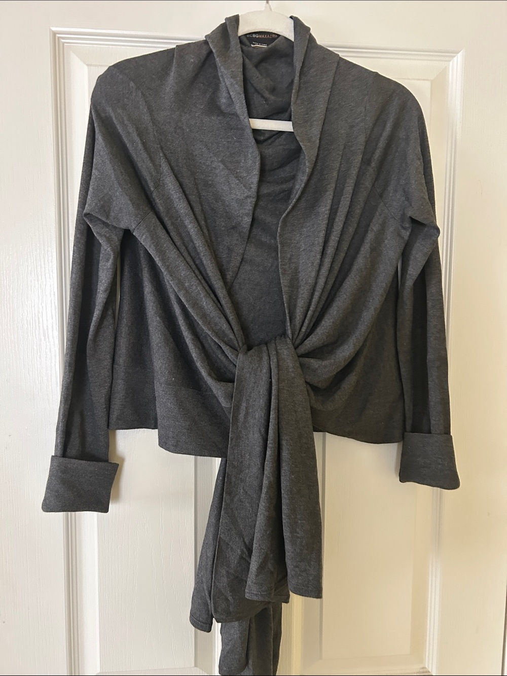 BCBGMaxAzria Charcoal Gray Tie-Front Knit Cardigan